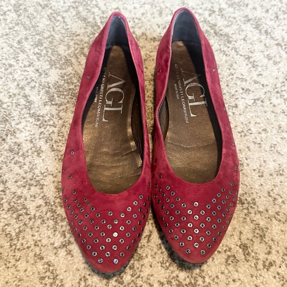 Attilio Giusti Leombruni Red Studded Ballet Flats 38.5=8.5